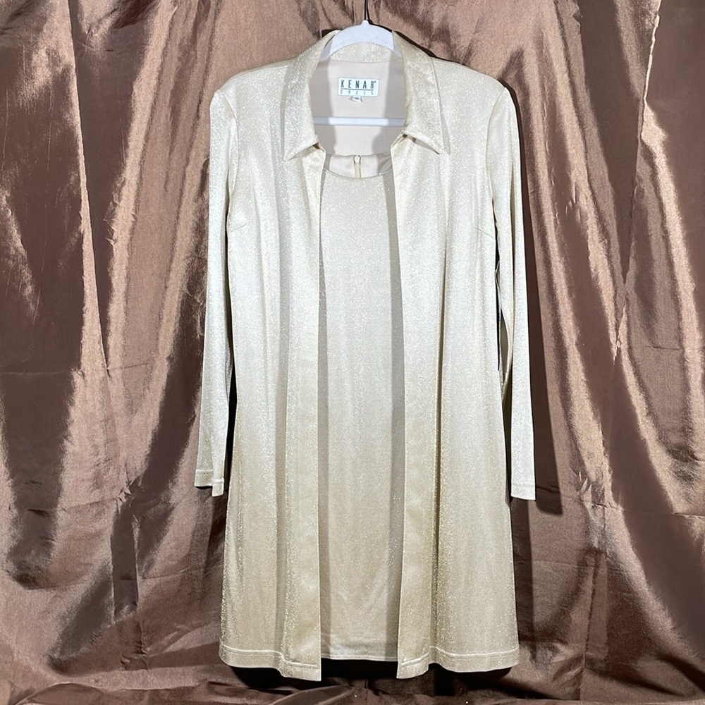 Kenar Gold Sparkle Midi Dress Jacket Set Holiday Party NWT - Picture 2 of 9